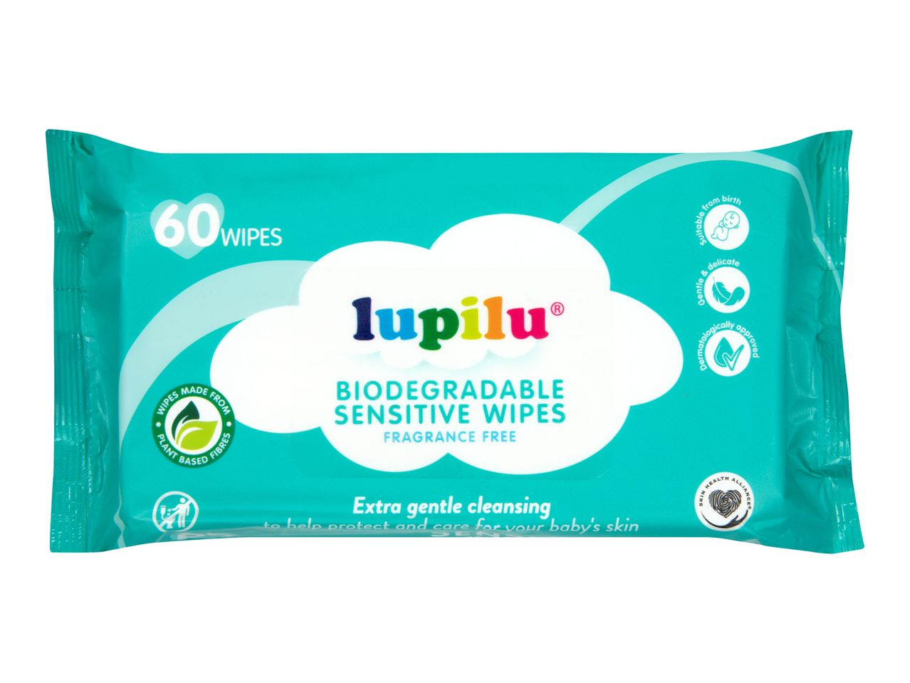 Lupilu baby wipes, 60 count, gentle and dermatologically tested.