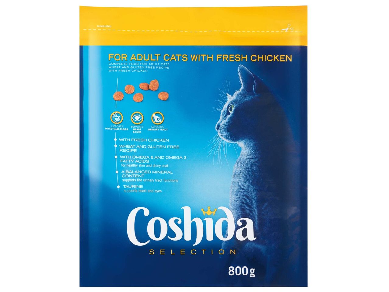 Coshida Selection: felnőtt macskáknak való eledel friss csirkével, búza és glutén mentes.