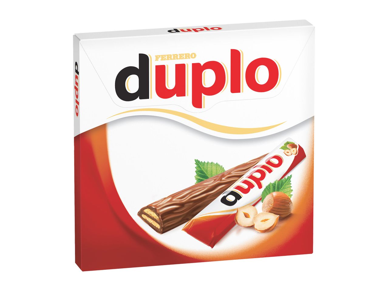 Cutie de ciocolată Duplo Ferrero cu baton de ciocolată și alune.