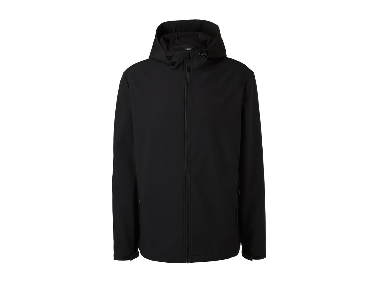 Men's black softshell jacket with a hood and full-length zipper