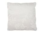 White cushion with embroidered leaf patterns