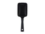A black paddle hairbrush with a rectangular head and a comfortable handle.