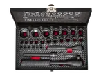 Set de chei tubulare PARKSIDE PERFORMANCE cu diverse tubulare și prelungitoare într-o carcasă cu aspect de carbon.