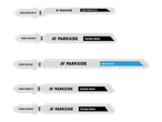 PARKSIDE jigsaw blades for metal, including Basic Metal Curve, Flexible Metal, and Special Alu types.