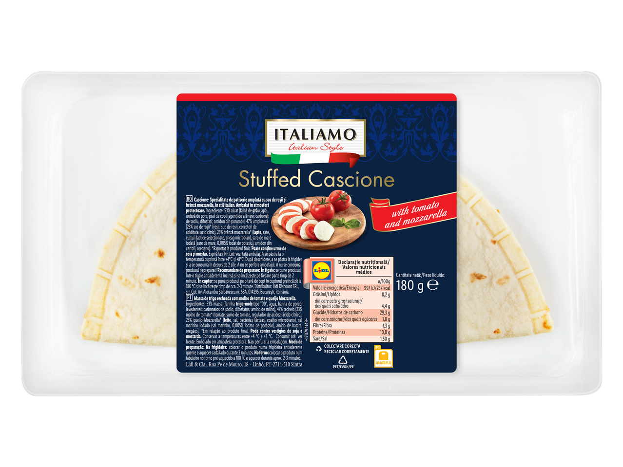 Cascione recheado com tomate e mozzarella, estilo italiano, da Italamo.