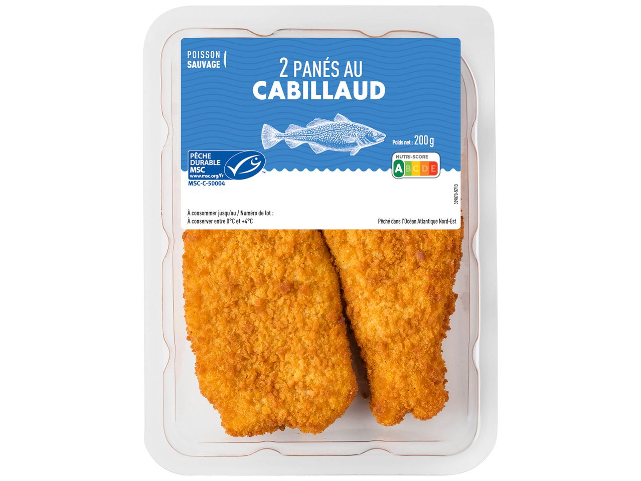 Deux filets de cabillaud panés MSC.