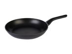 A black frying pan with a single handle.