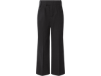 Black wide-leg trousers with pleats and a front slit.