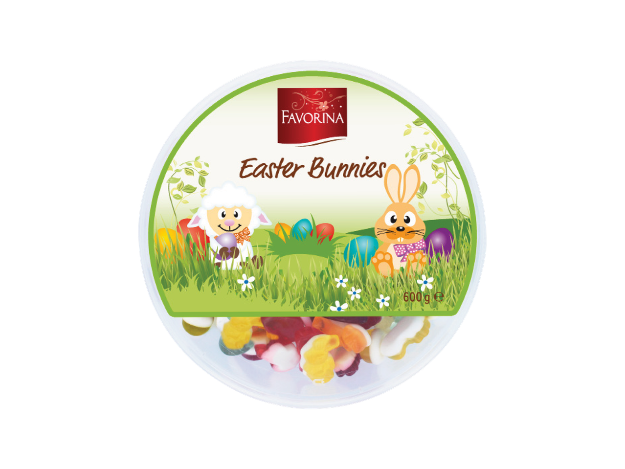 Velykiniai guminukai su zuikučių ir ėriukų atvaizdais, 600 g.