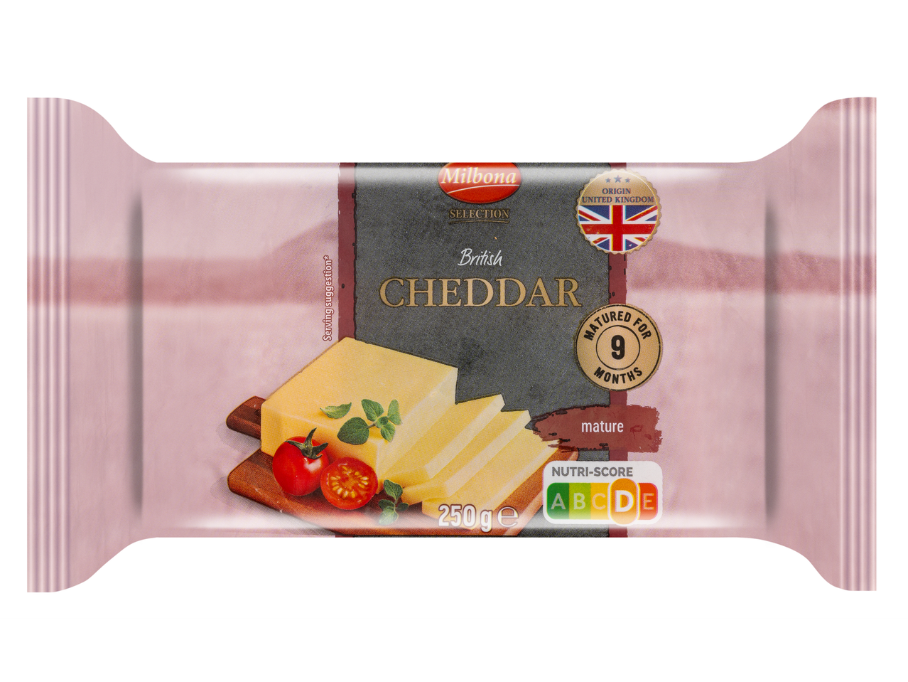 Milbona Selection Brit Cheddar sajt, 250g-os csomagolás.