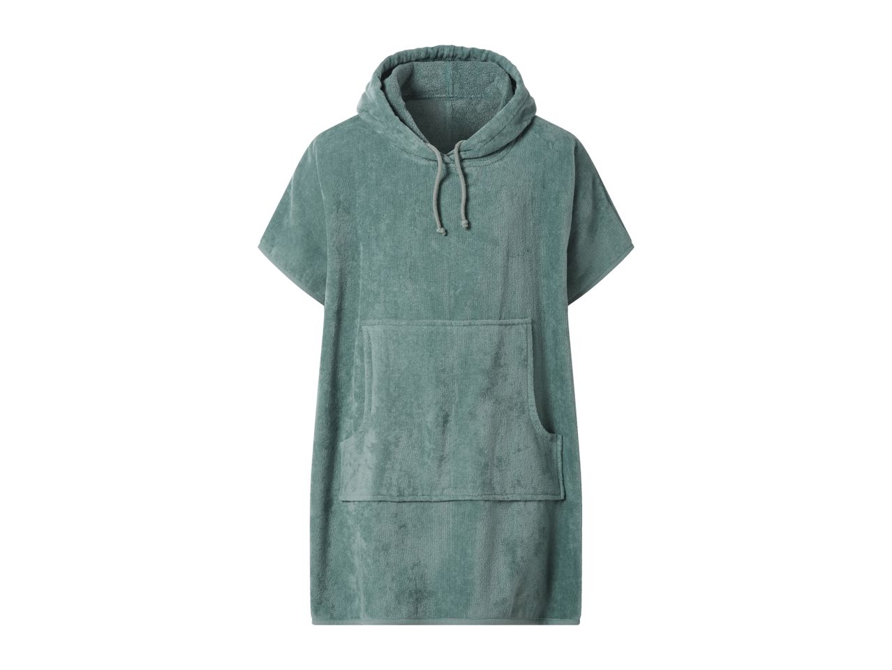 Green hooded surf poncho with short sleeves and a front pocket