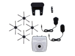 SILVERCREST® Robot Vacuum Cleaner accessories: brushes, charging cables, cleaning tool, and dustbin.