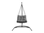 Grey-cushioned garden hanging chair.