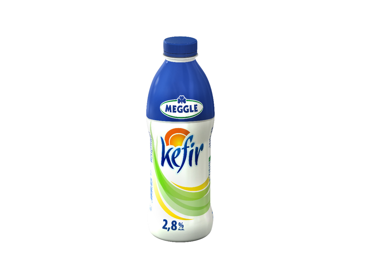 Meggles kefir u plavoj boci sa natpisom 'kefir' i 2,8% m.m.