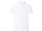 Jednostavna bijela polo majica kratkih rukava s ovratnikom.