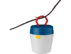 Camping lantern hanging from a branch.