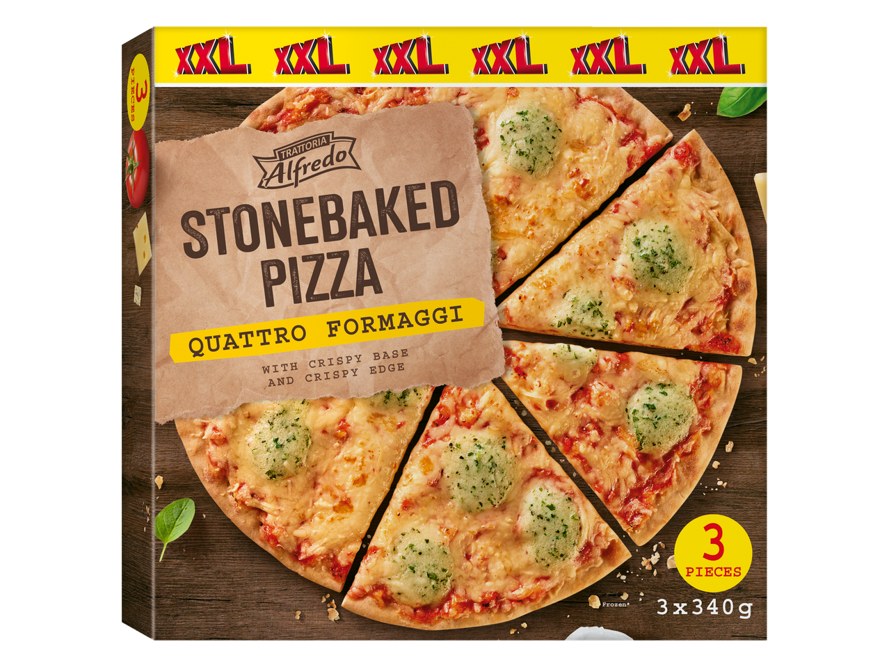 Pizza Quattro Formaggi XXL Trattoria Alfredo, 3 bucăți, 3x340g.