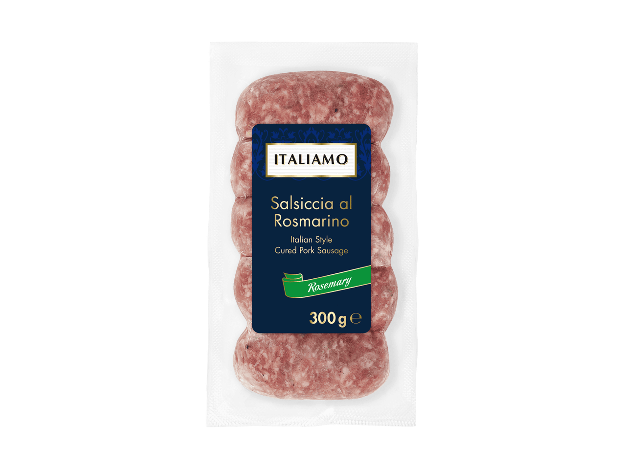 Paquet de saucisses de porc italiennes séchées au romarin, 300g.