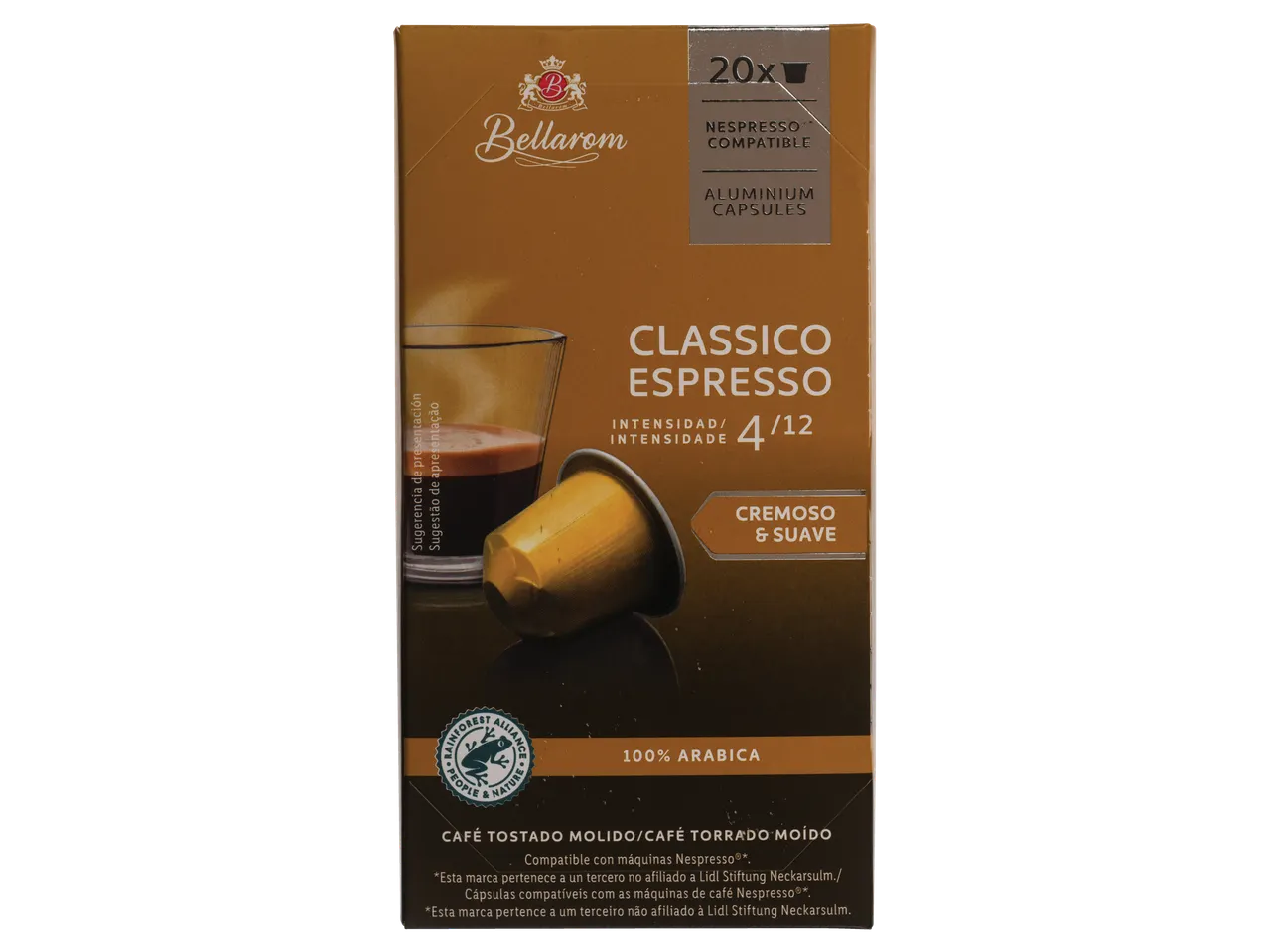 Cápsulas Bellarom Classico Espresso, 20 cápsulas de alumínio compatíveis com Nespresso.