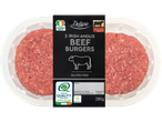 Two Irish Angus beef burgers, gluten-free.