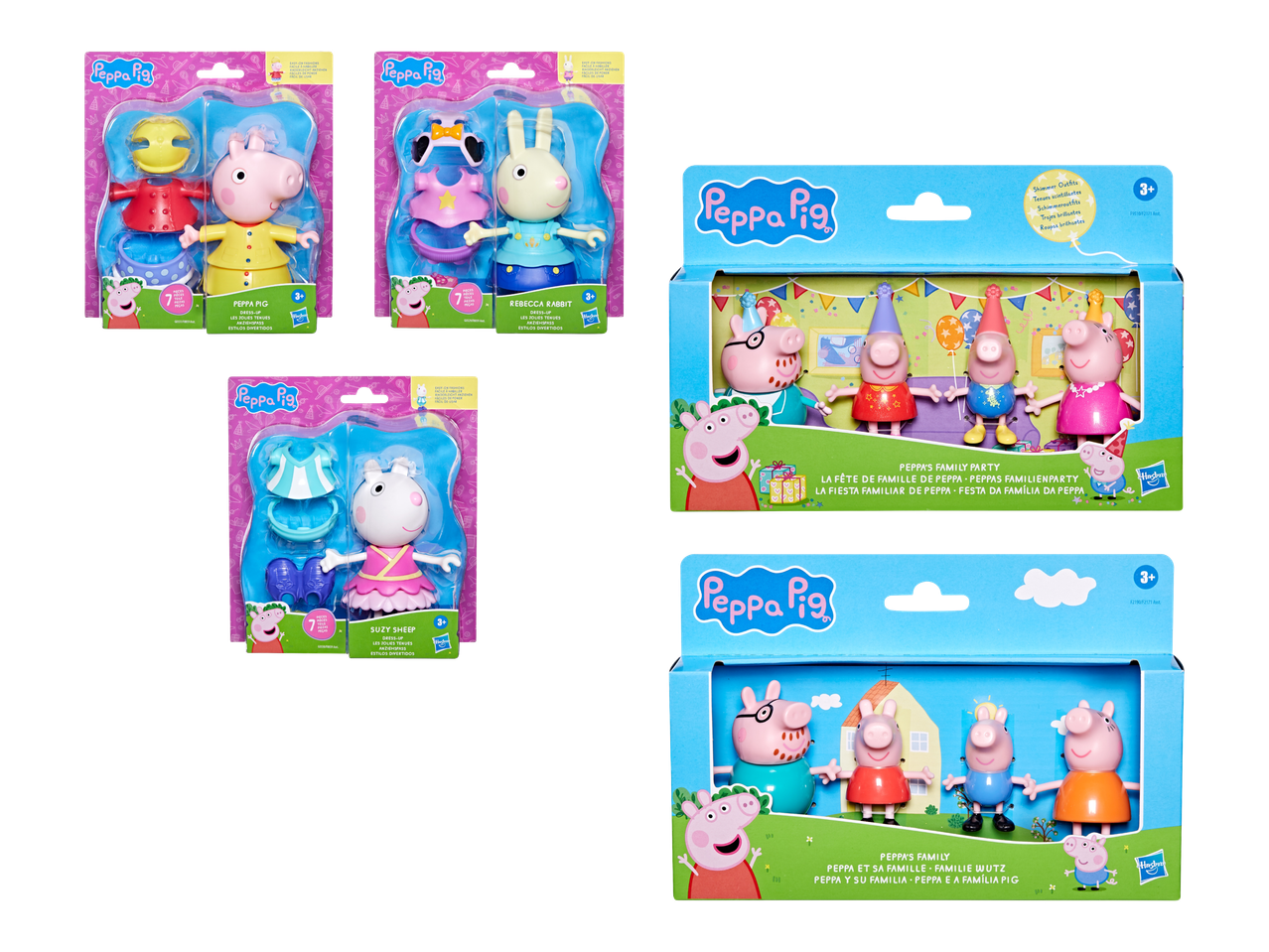 Peppa Pig -lelupakkaus sisältää hahmoja ja asusteita.