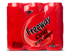 Zes blikjes Freeway Cola, zonder suiker.
