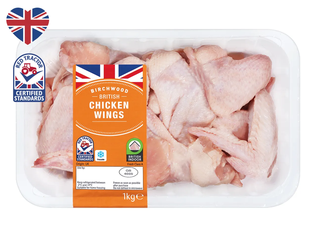 Birchwood British chicken wings, 1kg, Red Tractor certified.