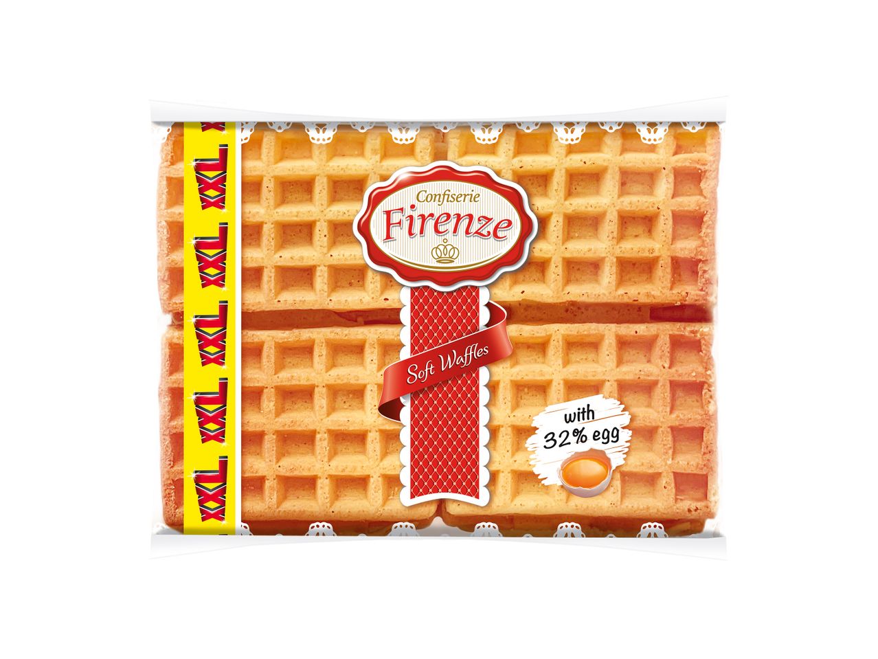 Συσκευασία με μαλακές βάφλες Confiserie Firenze με 32% αυγό.