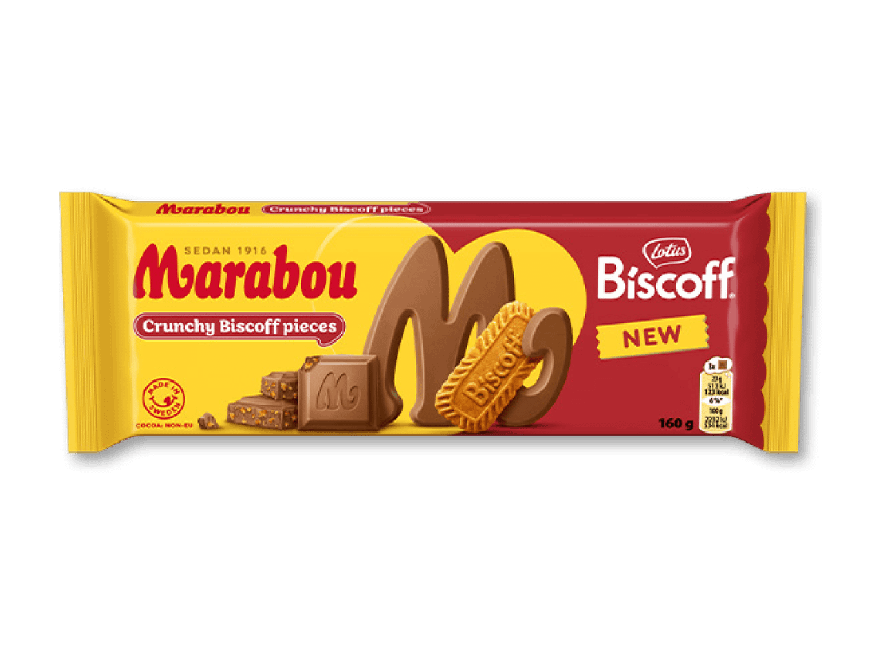 Suklaalevy, jossa on rapeita keksinpaloja ja Lotus Biscoff -keksejä.