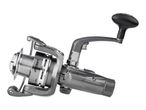 Grey fishing reel with a black handle and 'One Way Clutch' text.