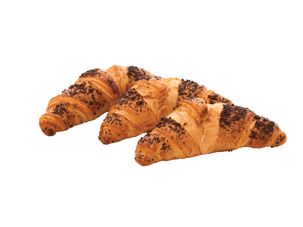 Três croissants de chocolate.