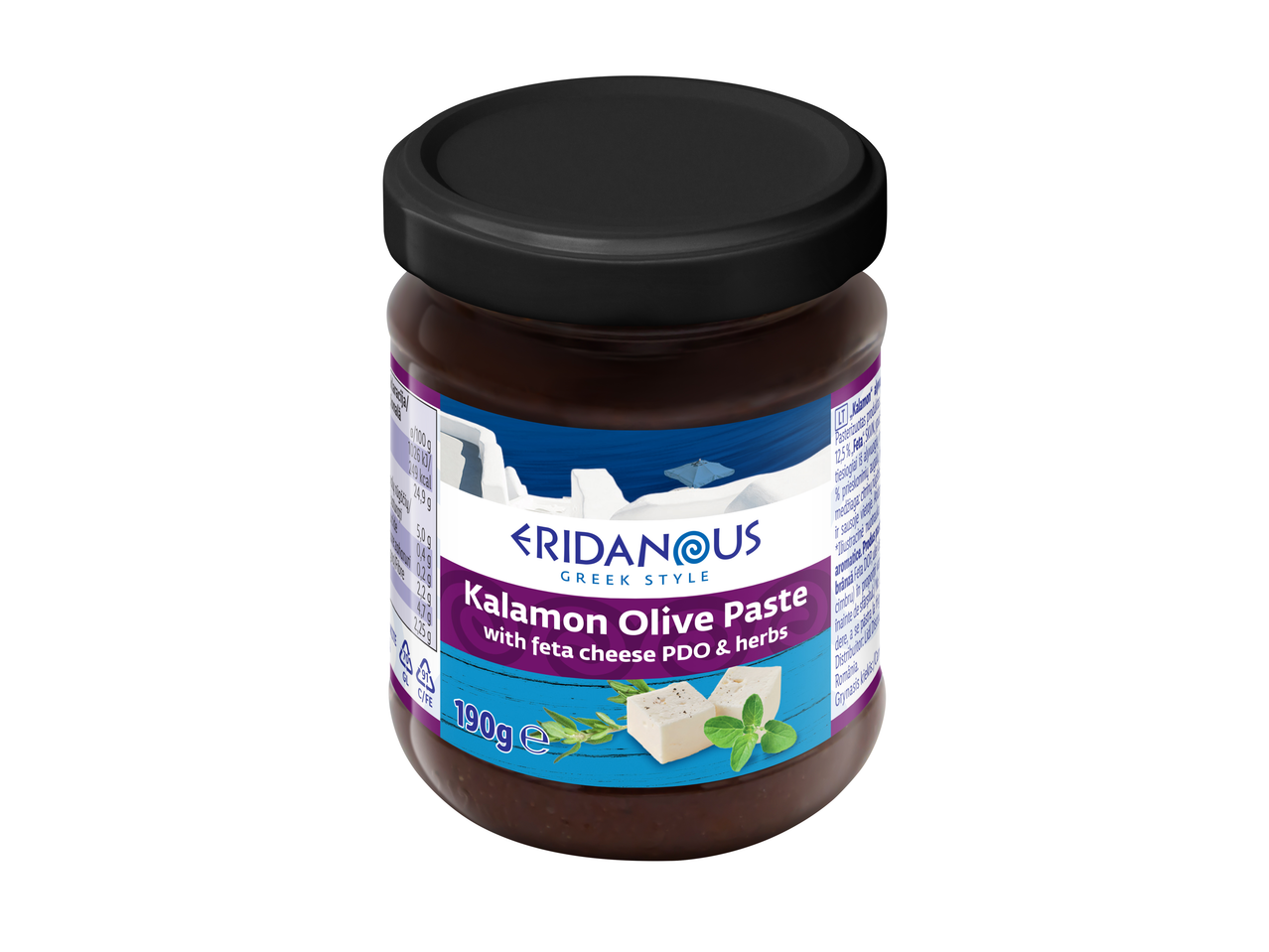 ERIDANOUS Pastă de măsline Kalamon cu brânză feta și ierburi într-un borcan, 190g