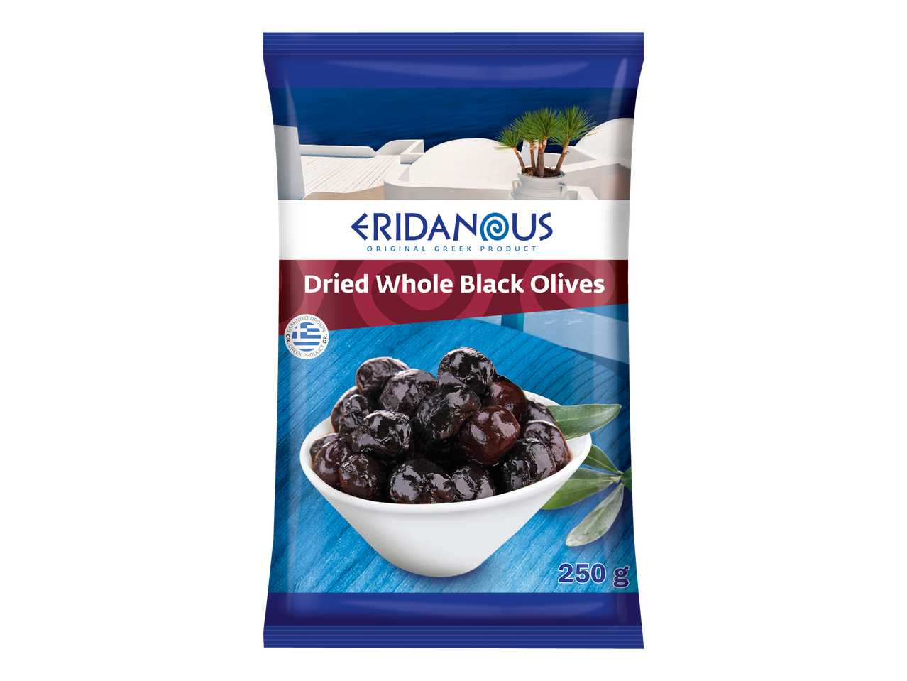 Olives noires entières séchées Eridanus, 250 g.