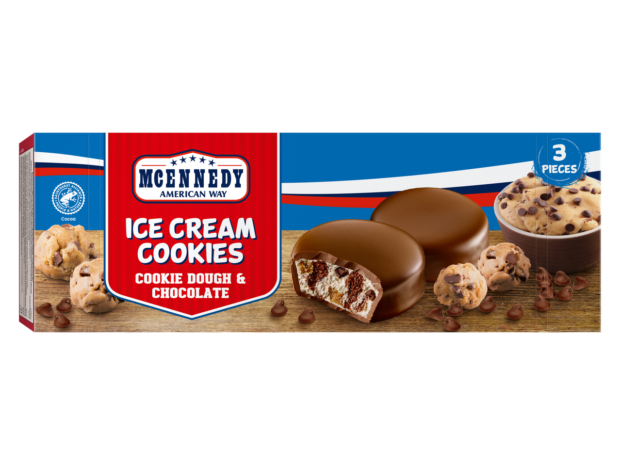 Biscuits glacés McEnnedy : pâte à biscuits et chocolat.
