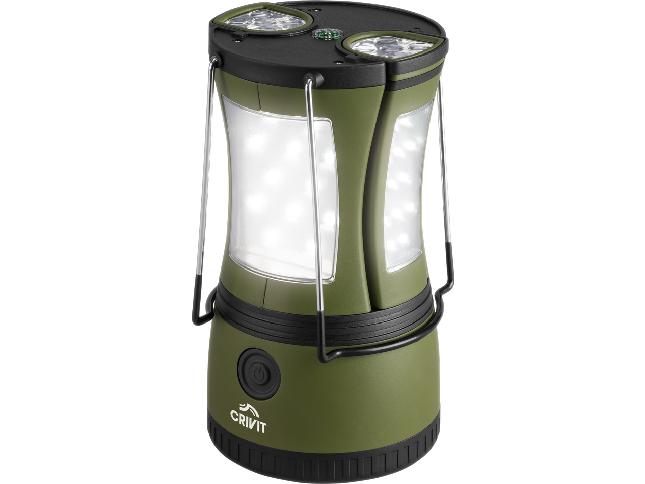 Zelena CRIVIT kamperska lampa sa LED svetlima i kompasom.