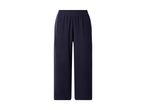Dark blue wide-leg trousers with an elasticated waist, made from a textured fabric.