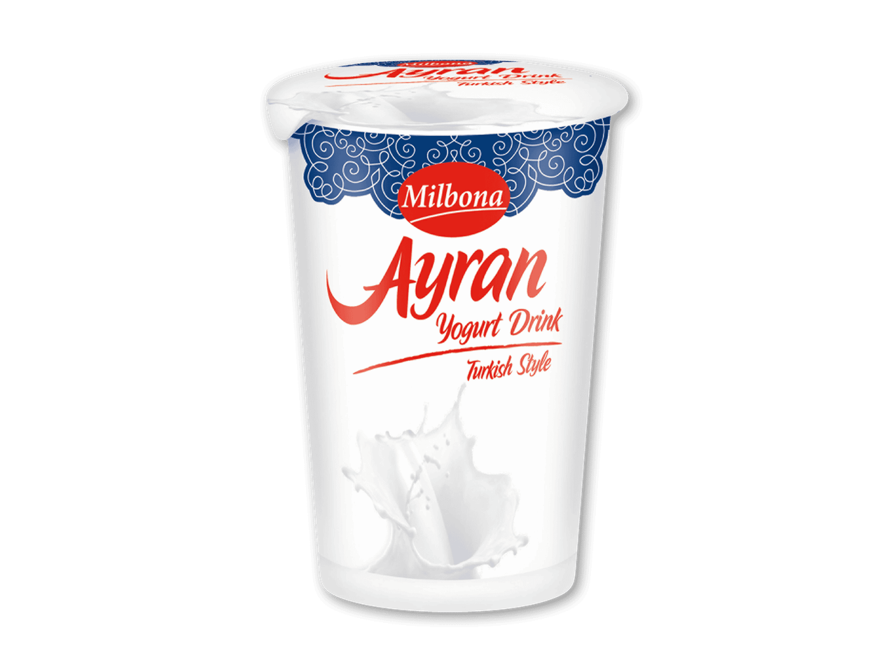 Ayran yoghurt drink i tyrkisk stil med et mælkesprøjt.