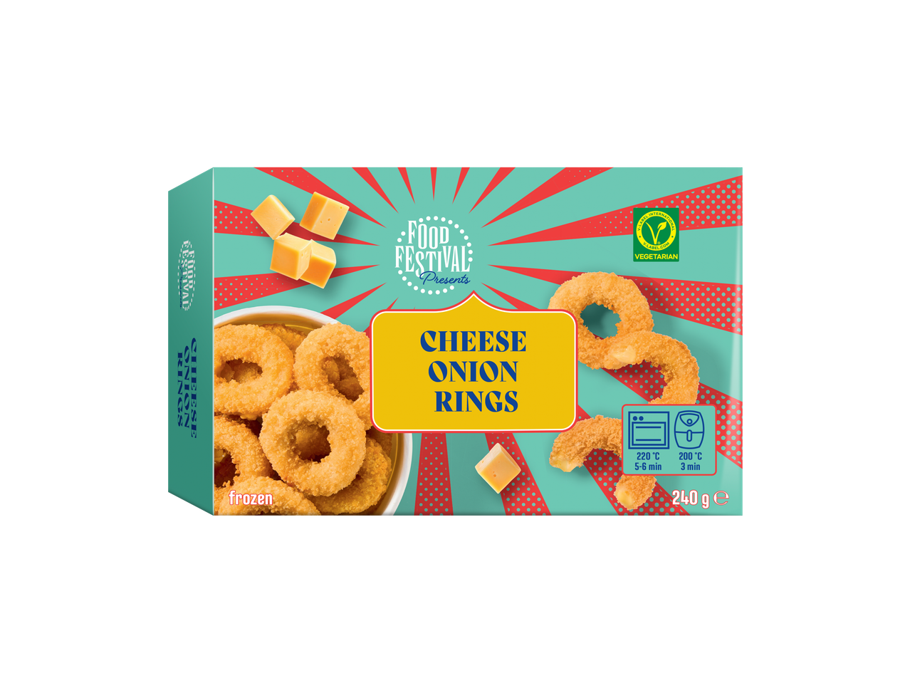 Embalagem de Anéis de Cebola com Queijo FOOD FESTIVAL com instruções de cozedura, 240g.