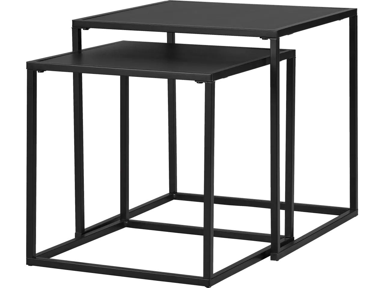 LIVARNO Avlastningsbord, komplekt: kaks musta metallist külglauda, üks teise sees.