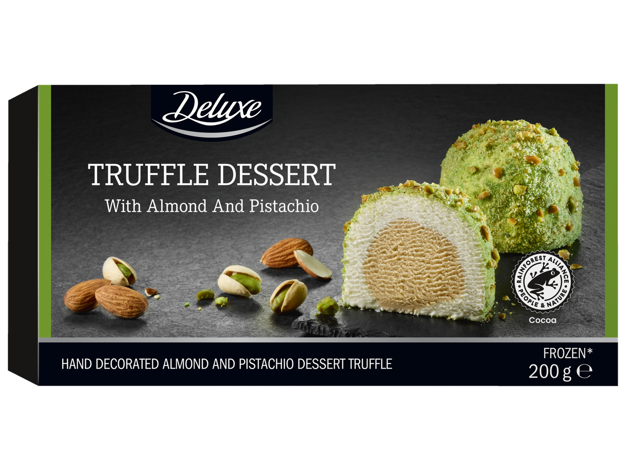 Deluxe migdolų ir pistacijų deserto triufeliai: šaldytas desertas.