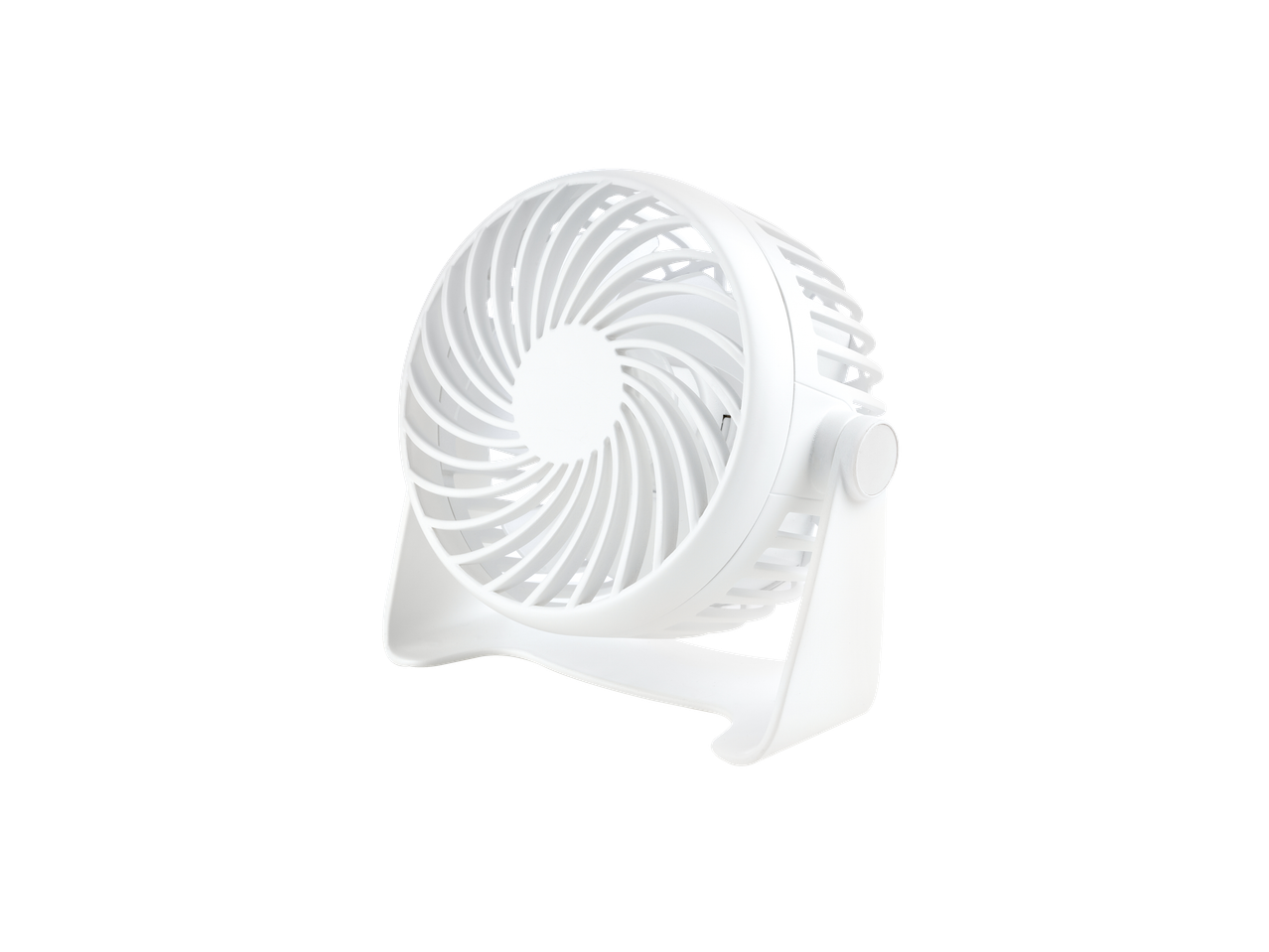 Mini-ventilador TRONIC branco em suporte, vista lateral