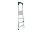 A silver and green Parkside step ladder with three steps and a top platform.
