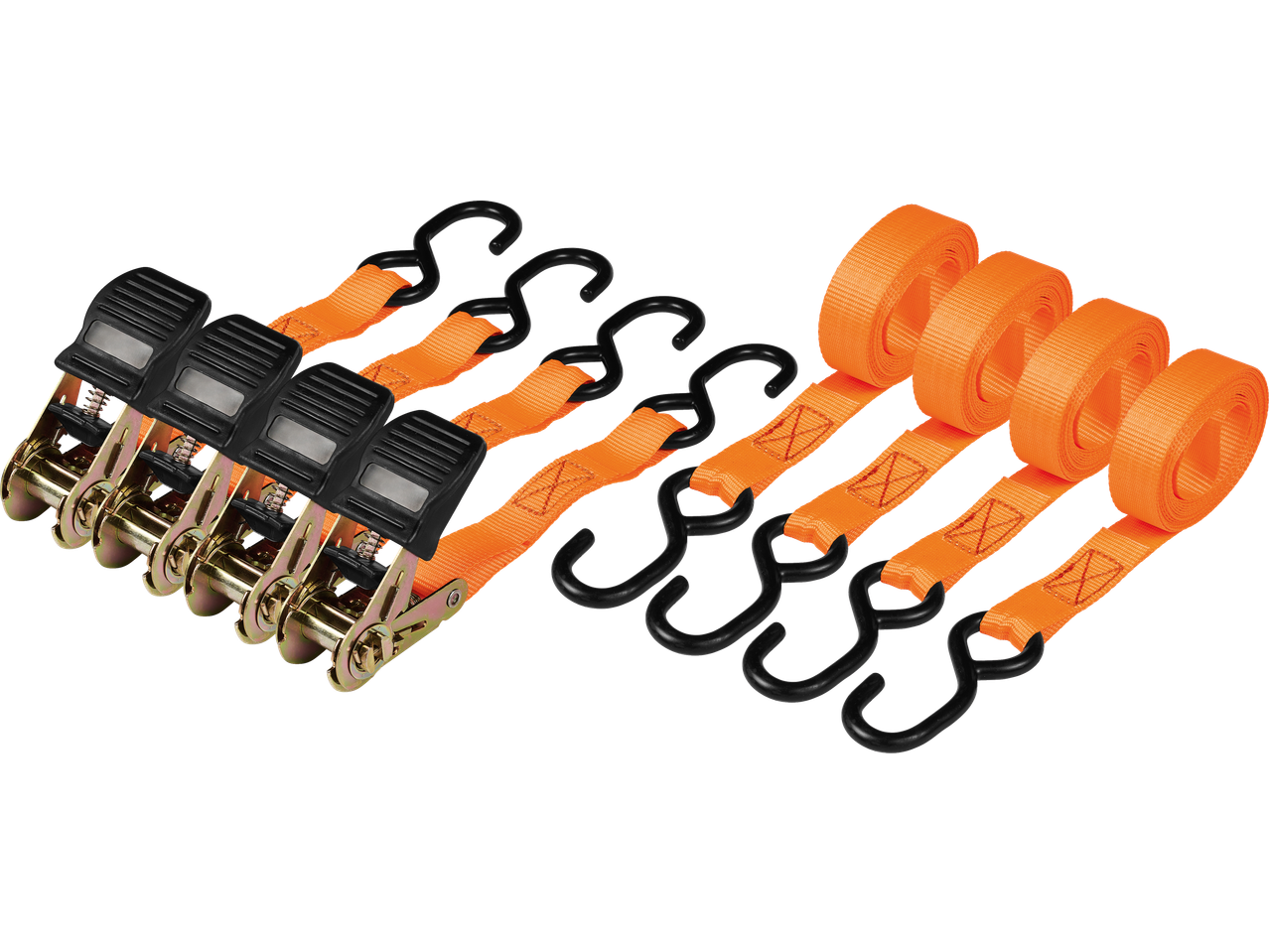 ULTIMATE SPEED® Ratchet Strap Set with orange straps and black hooks