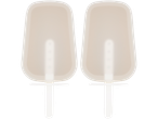 Two beige popsicles on white sticks.