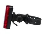 Bicycle rear light with a black adjustable strap and mounting bracket.