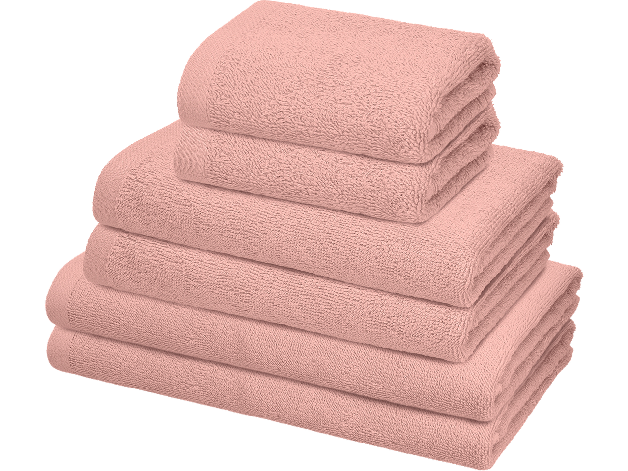 Livarno Towel Set: Stack of pink towels, including bath, hand, and face towels.