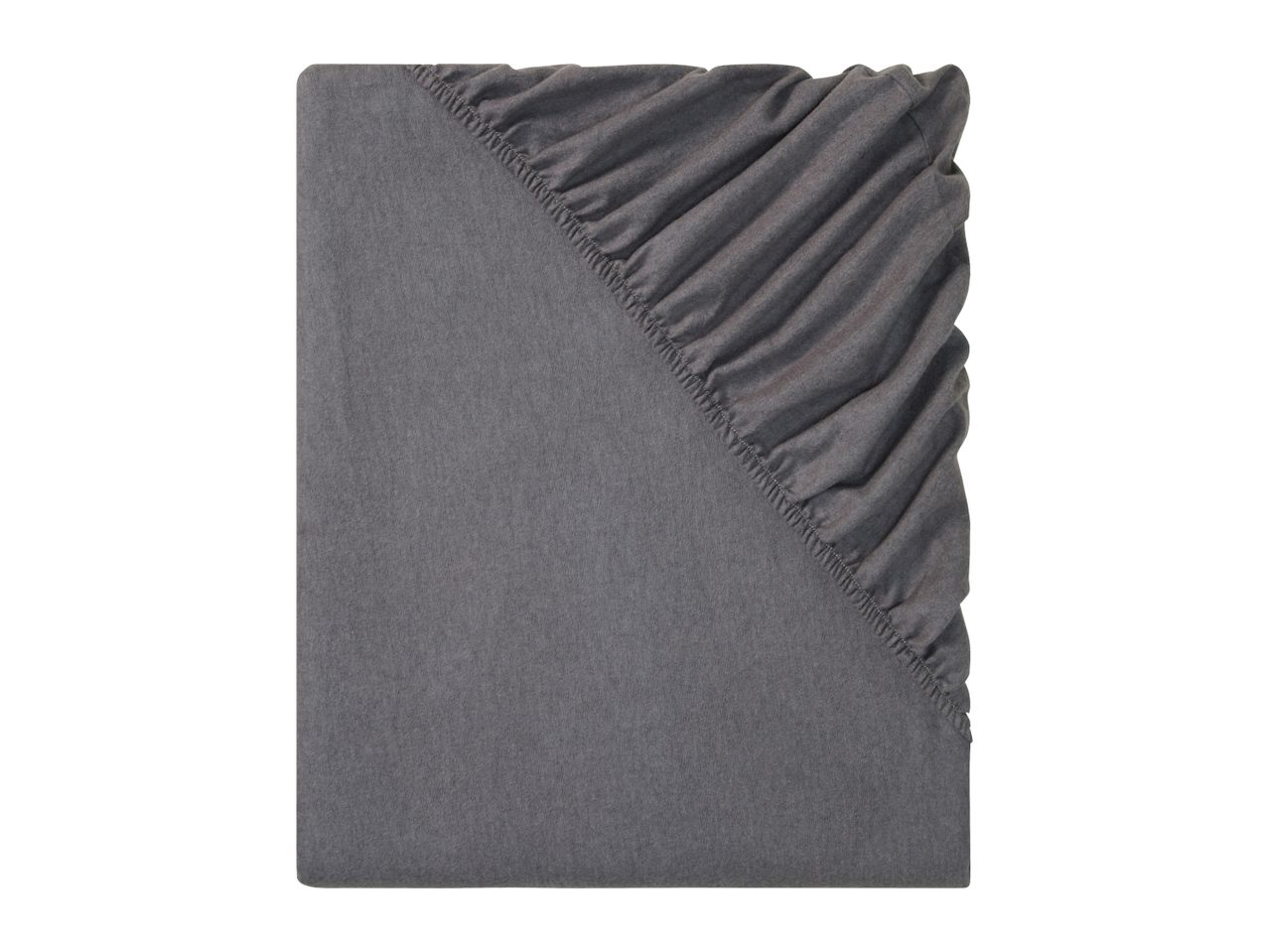 Dark grey fitted sheet with elasticated corners, folded neatly.