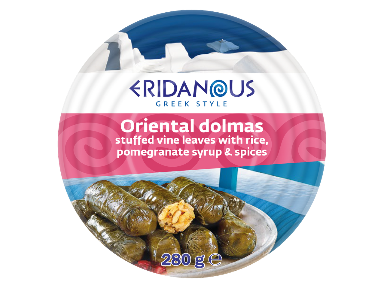 Eridanous orientālās dolmas: pildītas vīnogu lapas ar rīsiem, granātābolu sīrupu un garšvielām.