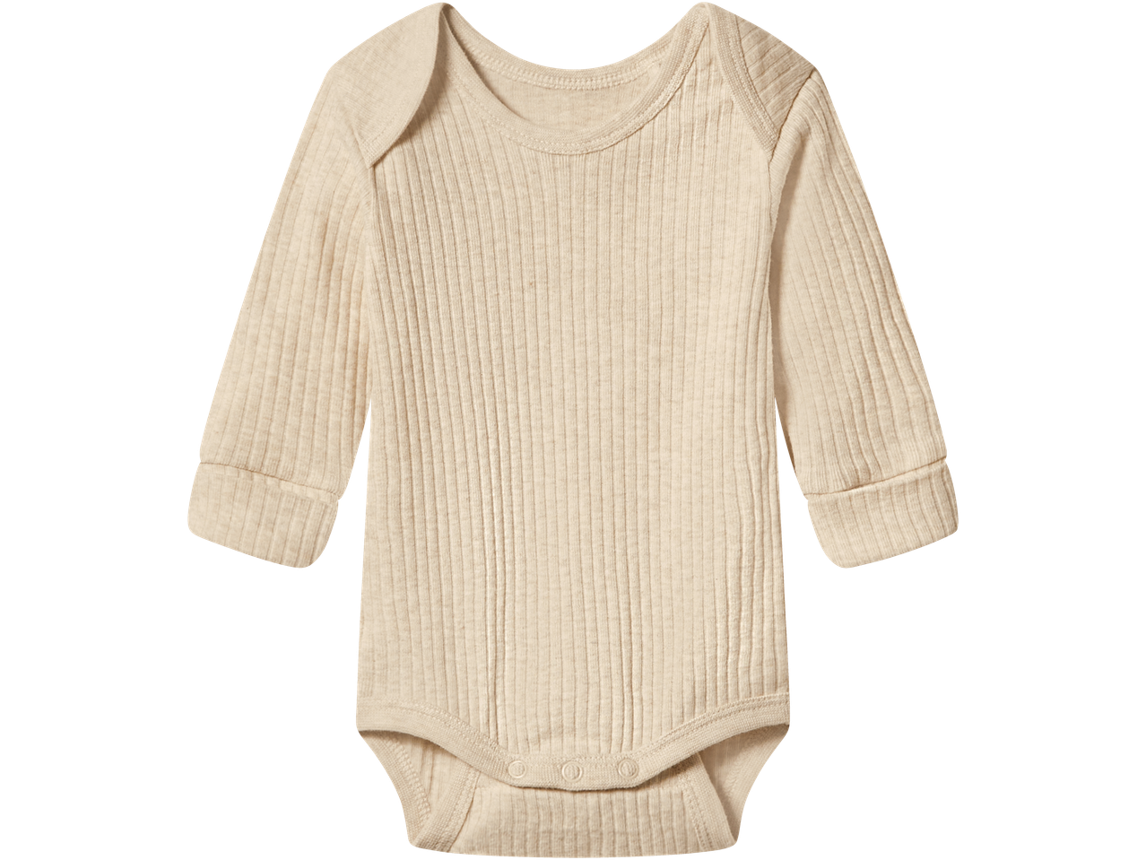 Geribbelde baby romper met lange mouwen in beige kleur