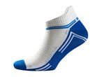 White and blue athletic ankle sock with stripes